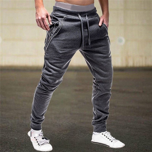  Men's Sweatpants Joggers Trousers Drawstring Elastic Waist Elastic Cuff Plain Comfort Breathable Casual Daily Holiday Sports Fashion Black Light Grey