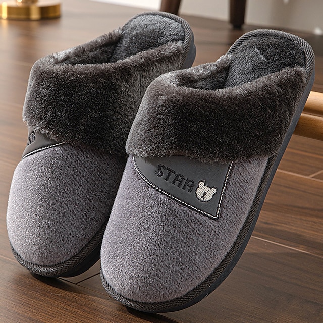  Men's Slippers & Flip-Flops Slippers Casual Home Velvet Elastic Fabric Warm Slip Resistant Dark Blue Gray Fall Winter