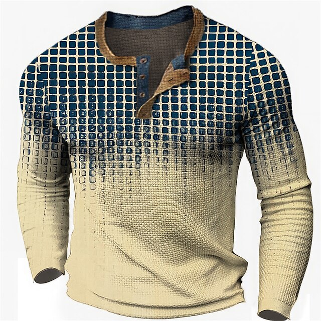 Graphic Plaid Fashion Designer Basic Men's 3D Print Waffle Henley Shirt ...