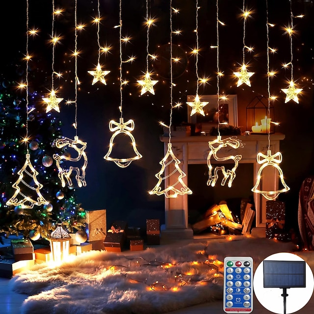 Solar Remote Control Christmas Curtain Light 3.5m Outdoor Waterproof