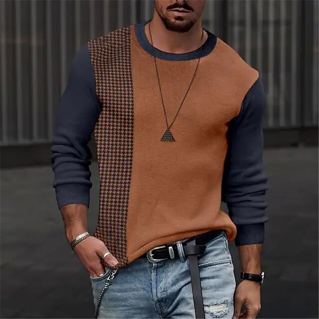 Men's Plaid Stripe Pullover Sweater Jumper Stand Collar Fashion Streetwear Designer Vacation Daily Wear Going out Knitted Print Long Sleeve Fall & Winter Khaki2