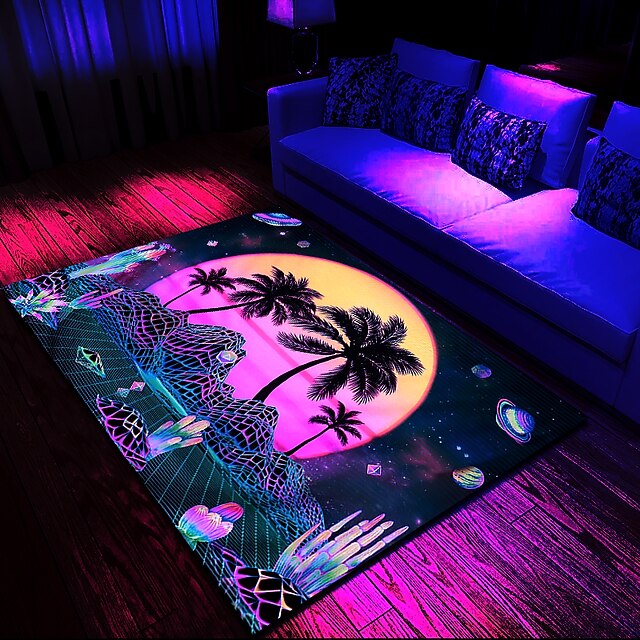 Blacklight Gaming Area Rug, UV Reactive 3D Game Controller Rug, Large