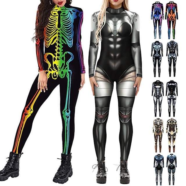  Skelett / Dödskalle Bodysuits Kattdräkt för hela kroppen Vuxna Dam En bit Cosplay Fest Halloween Halloween Maskerad Enkla Halloween kostymer