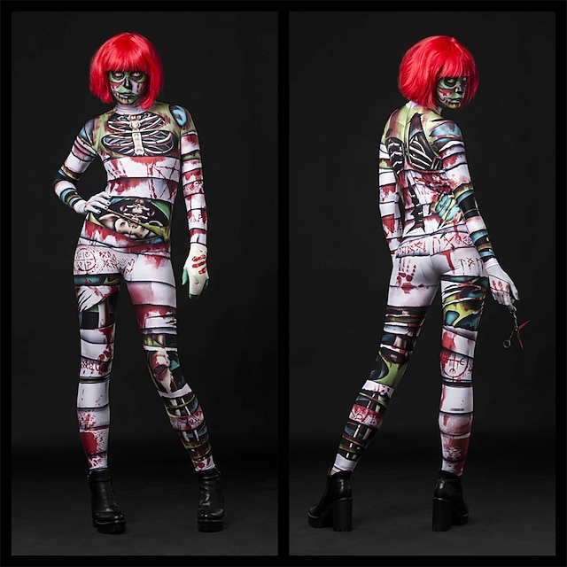  Zambi Mumia Kostium Cosplay Body Kombinezon zakrywający całe ciało Dla dorosłych Damskie Jednoczęściowe Straszny Kostium Impreza Halloween Halloween Bal maskowy Mardi Gras Łatwe kostiumy na Halloween