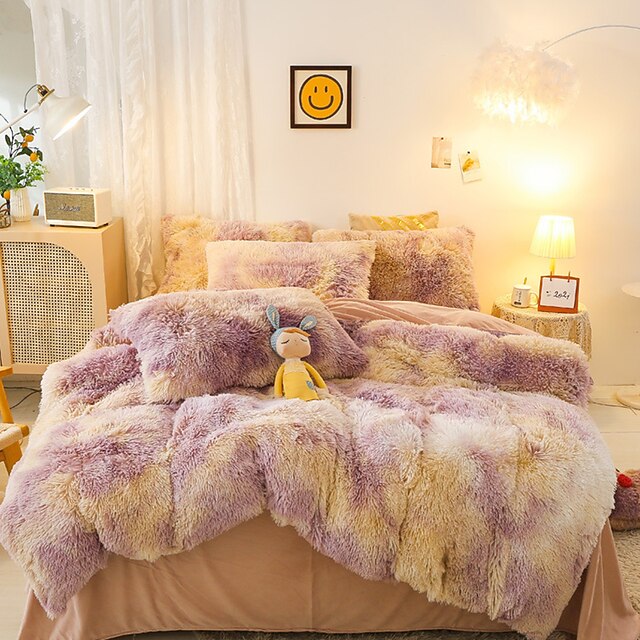 ThreePiece Plush Mink Velvet Bedding Set Warm Milk Velvet Pure Color