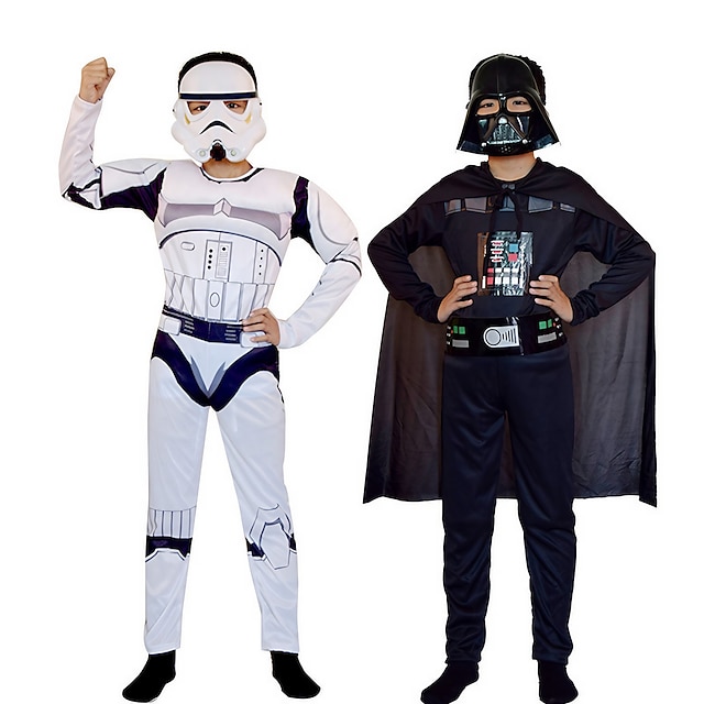  Darth Vader Cosplay-kostym Kläder Pojkar Flickor Film-cosplay Cosplay Halloween Svart Vit Halloween Karnival Barnens Dag Trikot / Onesie Mask