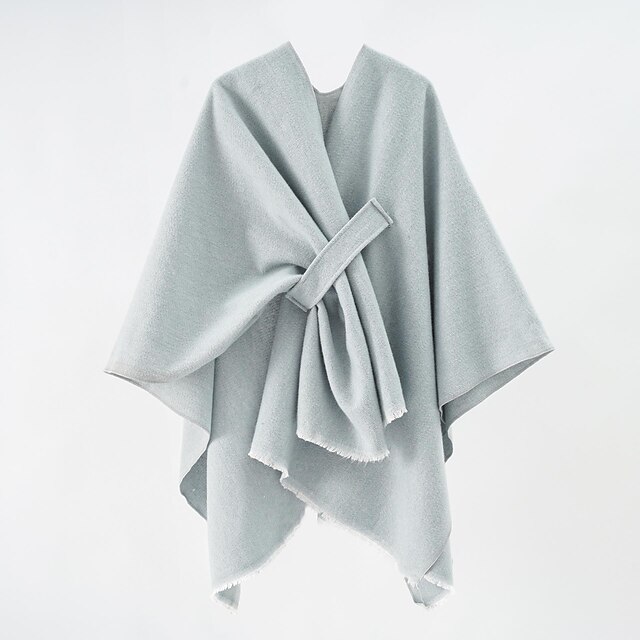  Solid Color Imitation Cashmere Big Slit Shawl Wearable Blanket