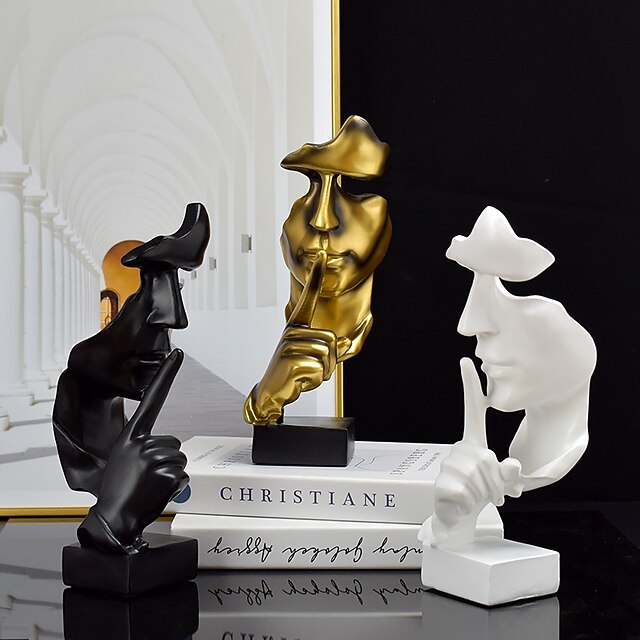 Statue De Penseur - Le Silence Est D'or Décor Moderne Art Abstrait Creatif Figurine Sculptures En Resine Decoration Chambre Maison Etude Bureau Pour Hom P10688213