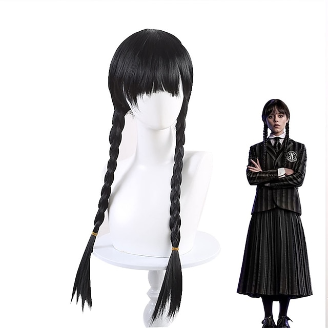  lange zwarte rechte gevlochten pruik voor vlechten haar voor kinderen meisje cosplay feest