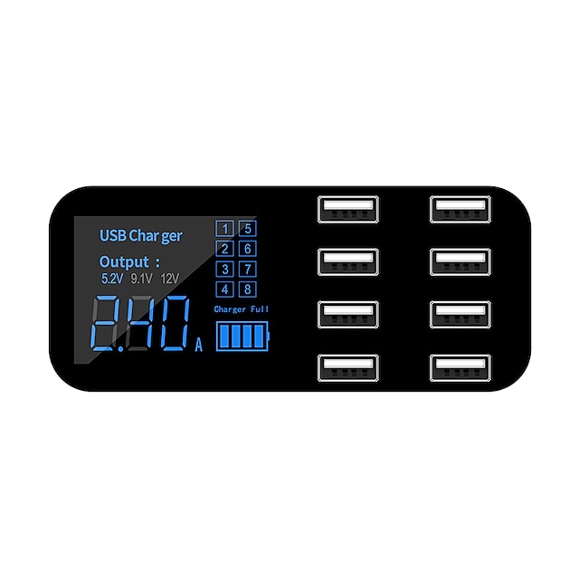  8A Car 8 Ports USB Fast Charger Multiport Phone Charging Station LCD Display