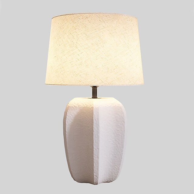  Bedside Lamp Table Lamp, Modern Retro Ceramic Tall Table Lamp 1 PCS with Beige Fabric Drum Shade Nightstand Lamp for Bedside Bedroom Living Room Kids Room College Home 85-265V