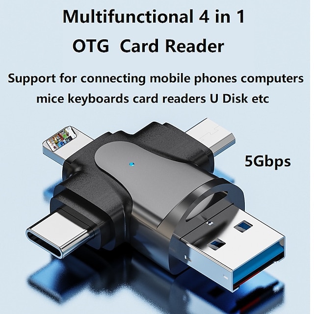  4 في 1 قارئ بطاقات الذاكرة TF OTG محول لايتنينج/ميركو USB/Type-C USB OTG قارئ بطاقات Micro SD لهاتف iPhone وAndroid وXiaomi