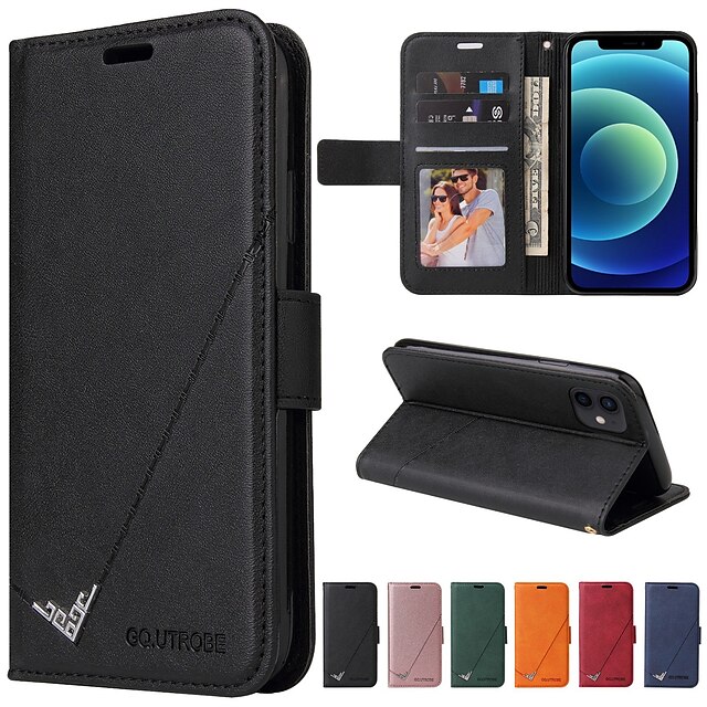  טלפון מגן עבור אייפון 15 פרו מקס פלוס iPhone 14 13 12 11 Pro Max Mini SE X XR XS Max 8 7 Plus מארז כרטיס ארנק כיסוי הפוך עם מעמד מגן גוף מלא חריץ לכרטיס צבע אחיד TPU עור PU