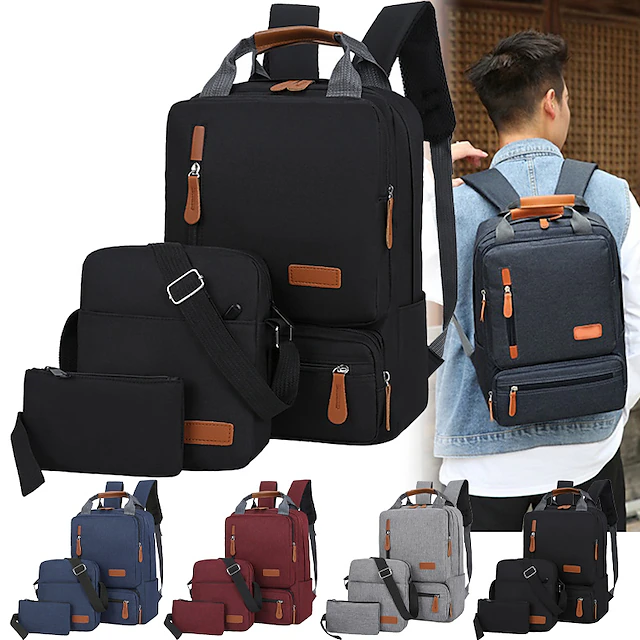 3pcs Backpack Set Women Men Laptop Backpack Shoulder Bag Small Pocket for Travel School Business Work College Fits Up to 14.5in 13
