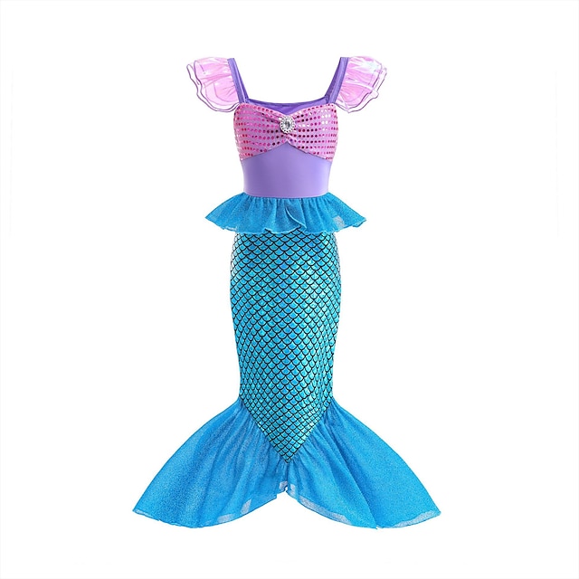  Malá mořská víla Malá mořská víla Aqua Princess Šaty Téma Party Kostým Dívčí Filmové kostýmy cosplay předvečer Všech svatých Modrá Zelená předvečer Všech svatých Karneval Plesová maškaráda Šaty