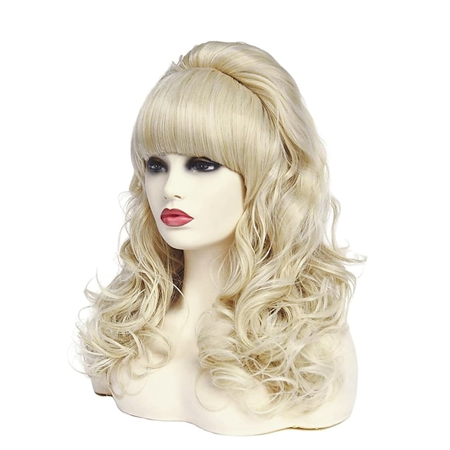  peluca rubia ondulada larga con pelucas de colmena bouffant big bang para mujer se adapta a disfraces de los años 80 o fiesta de halloween