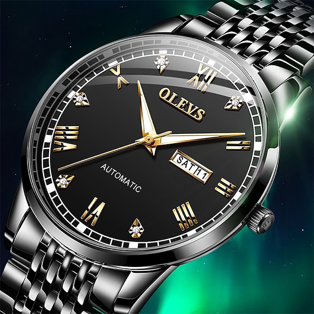 Мужские часы бренда olevs, светящийся календарь недели, автоматические механические часы с двойным календарем, водонепроницаемые спортивные мужские часы