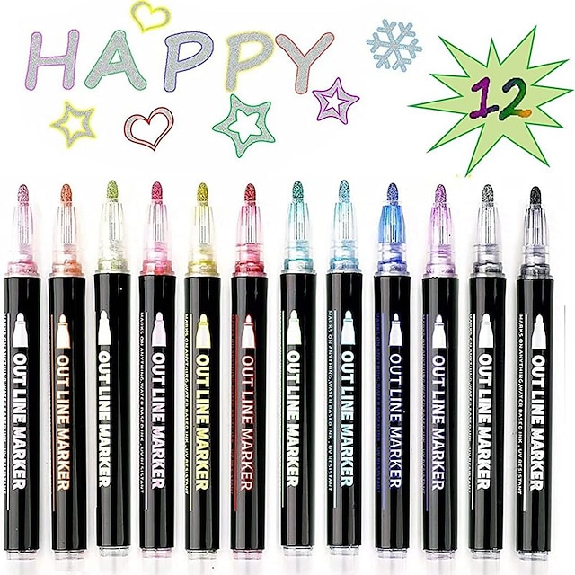  EIRMEON Outline Markers,12 Colors Shimmer Marker Set,Outline  Metallic Markers Double Line Pens for Easter Eggs, Card Making,Crafts,Photo  Album,Scrapbook : Arts, Crafts & Sewing