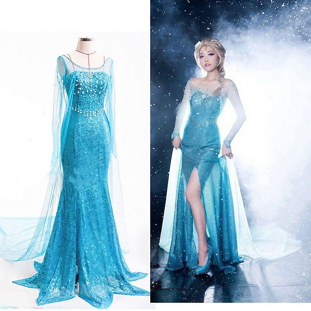  Frozen Princesa Elsa Vestidos Traje de cosplay Vestido de niña de las flores Enagua de línea A vestido patrón Cosplay de película for Mujer Adulto Mascarada Despedida de Soltera