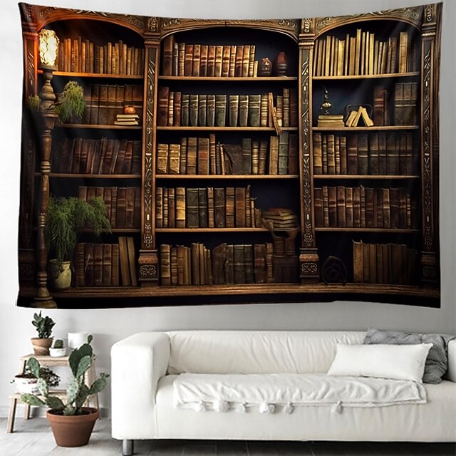 Retro Bookshelf Hanging Tapestry Wall Art Large Tapestry Mural Decor