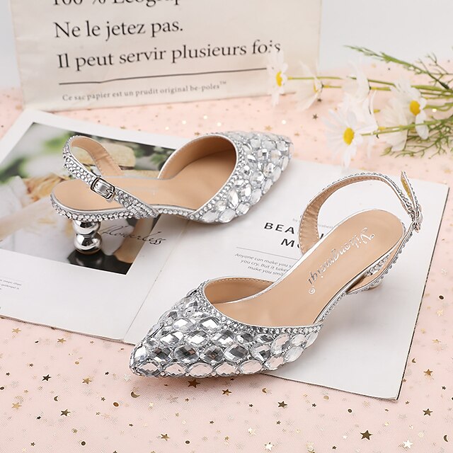 Wedding Shoes Sandals for Bride Women Bridal Shoes Sparkling Buckle Faux Leather Fantasy