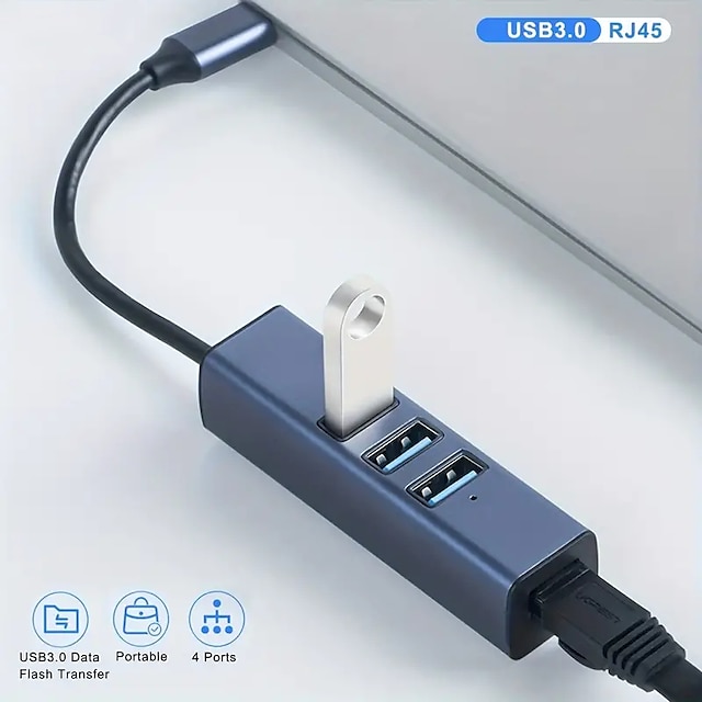  USB expander 4-v-1 3.0hub splitter type-c 100megabitová síťová karta notebook s jedním přetažením čtyři expandér
