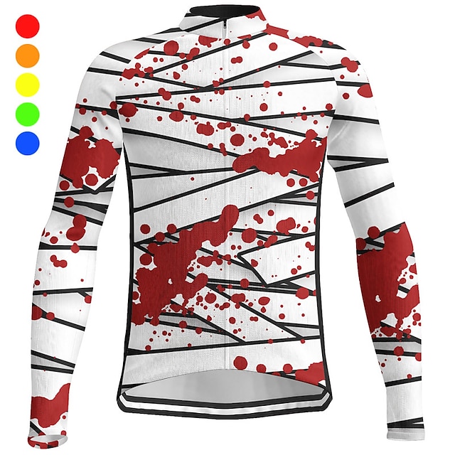  21Grams Men's Cycling Jersey Halloween Long Sleeve Bike Top with 3 Rear Pockets Mountain Bike MTB Road Bike Cycling Breathable Quick Dry Moisture Wicking Reflective Strips Dark Grey White Blue Graphic