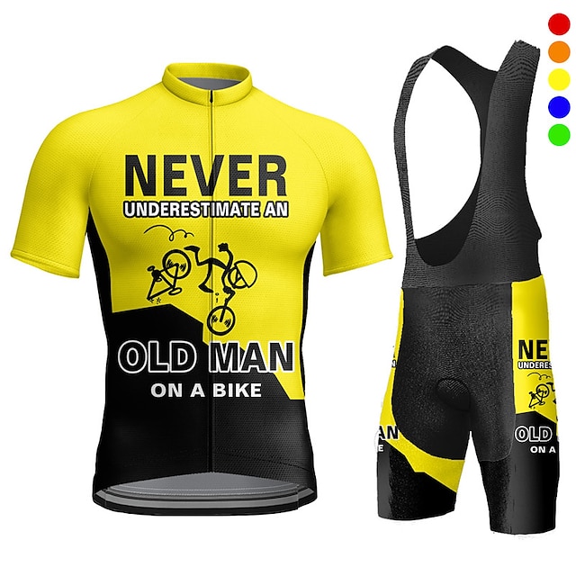  21Grams Men's Cycling Jersey with Bib Shorts Short Sleeve Mountain Bike MTB Road Bike Cycling Yellow Red Blue Bike Quick Dry Moisture Wicking Spandex Sports Letter & Number Clothing Apparel