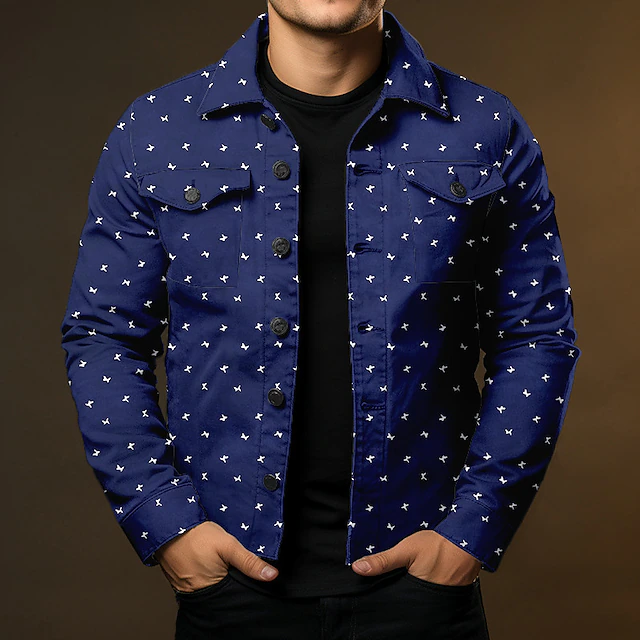 Men's Geometric Pattern Shirt Shirt Jacket Overshirt Long Sleeve Fashion Streetwear Designer Outdoor Casual Daily Fall & Winter Turndown Print Blue-Green Navy Blue Brown Green Dark Blue 7