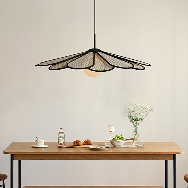  Lustres de madeira de vime com luz pendente de led de 50 cm, luminária suspensa de estilo minimalista, luz de teto de cabeceira da sala de jantar 110-240v