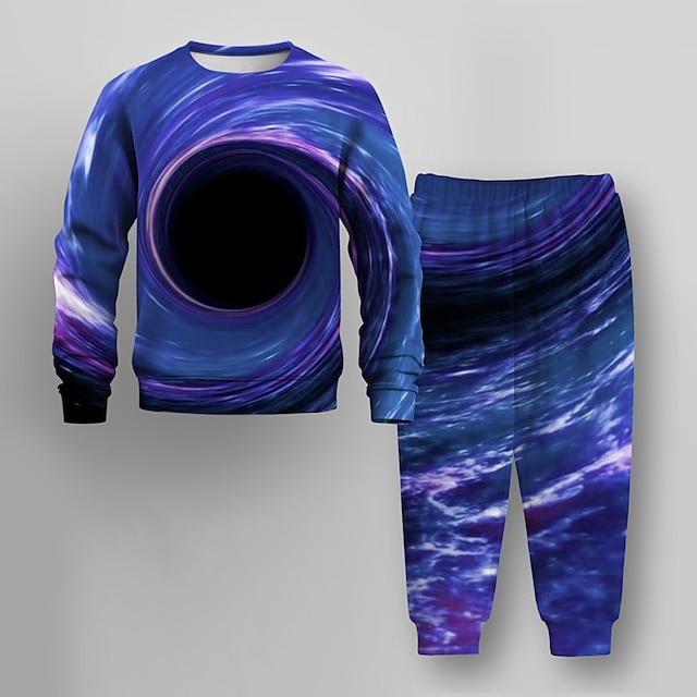  Boys 3D Galaxy Sweatshirt & Pants Clothing Set Long Sleeve 3D Printing Fall Winter Active Fashion Cool Polyester Kids 3-12 Years Outdoor Street Vacation Regular Fit