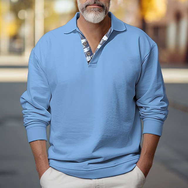  Hombre Sudadera Negro Blanco Azul Piscina Caqui Gris Cuello de polo Plano Deporte Diario Festivos Poliéster Ropa de calle Básico Casual Primavera & Otoño Ropa Sudaderas con capucha Sudaderas Manga