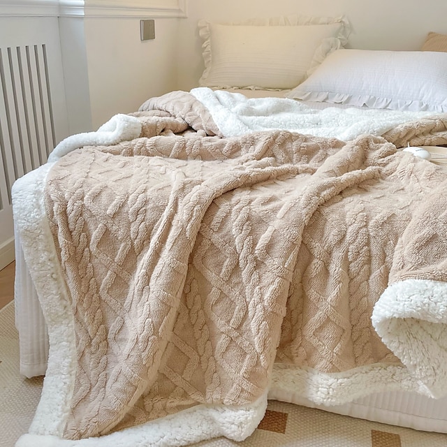  cobertor jacquard de caxemira de carneiro de camada dupla espessa de cor sólida cobertor de cochilo de escritório cobertor de sofá mais quente cobertores super macios