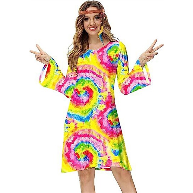  Hippie 70. léta Disko Šaty Cosplay kostým Čelenka Čelenky Rukávový manžetový rukáv Hippie Disko Dámské Dívčí předvečer Všech svatých Karneval Plesová maškaráda Párty večerní šaty Pride Parade Měsíc