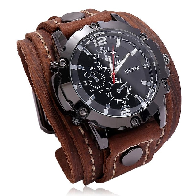  Men Quartz Watch Casual Date Genuine Leather Watch