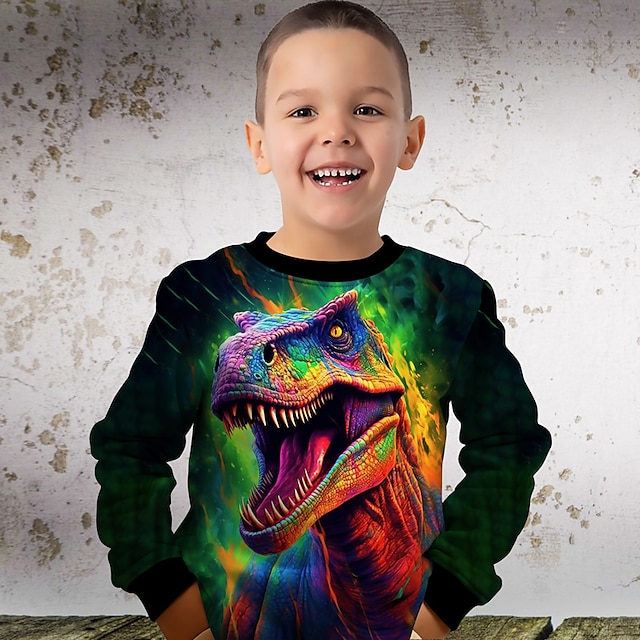  Boys 3D Graphic Animal Dinosaur Sweatshirt Long Sleeve 3D Print Summer Fall Fashion Streetwear Cool Polyester Kids 3-12 Years Outdoor Casual Daily Regular Fit