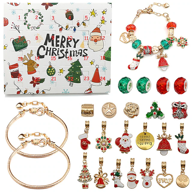 Christmas Advent Calendar Pink Bracelets 2025 for Girls 24 Days Xmas Countdown Calendar DIY Jewelry Making Kit Gift 22 Charm Beads 2 Bracelets for Kids Teens Women 10