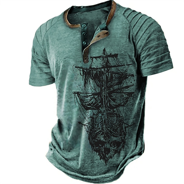  Πλοίο Γραφικά Σχέδια Μοντέρνα Βασικό Καθημερινό Ανδρικά Πουκάμισο Henley Γραφικά μπλουζάκια Vintage πουκάμισο ΕΞΩΤΕΡΙΚΟΥ ΧΩΡΟΥ Καθημερινά Εξόδου Κοντομάνικη μπλούζα