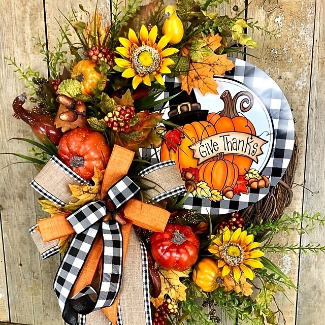 Fall Wreath Thanksgiving Wreath for Front Door Simple Fall Sign for Halloween Thanksgiving Outdoor Decor Hanging Ornaments 9