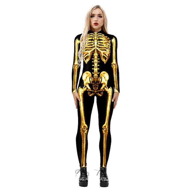 Skeleton Skull Carnival Cosplay Costume Skin Suit Bodysuit One Piece ...