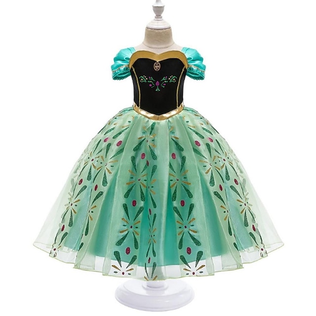  Kids Girls' Dress Graphic Geometric Flower Short Sleeve Elegant Sweet Tulle Dress Summer Spring Green B B49 SA30