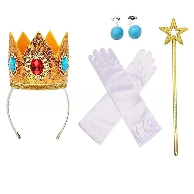  Princesse Peach Accessoires de bijoux princesse cosplay Fille Cosplay de Film Cosplay Halloween Doré Rouge Bleu Halloween Carnaval Le Jour des enfants Couronnes Boucle Baguette