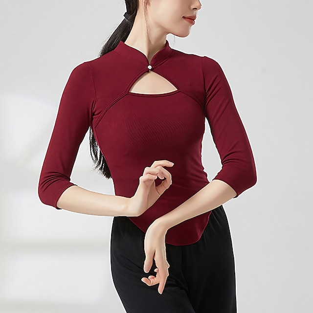  Activewear Top Hollow-out Pure Color Splicing Women's Performance Training Half Sleeve Polyester