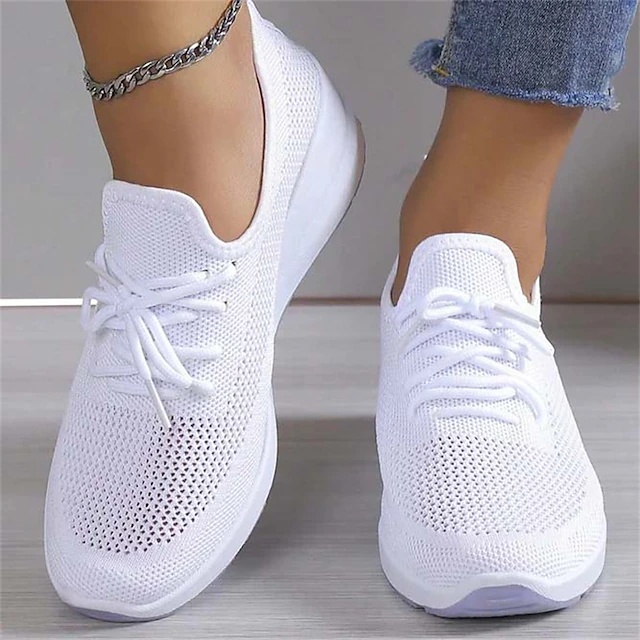 Women's Sneakers Height Increasing Shoes Outdoor Daily Solid Color Summer Wedge Heel Round Toe Sporty Casual Comfort Running Walking Tissage Volant Elastic Band Black White Apricot 11