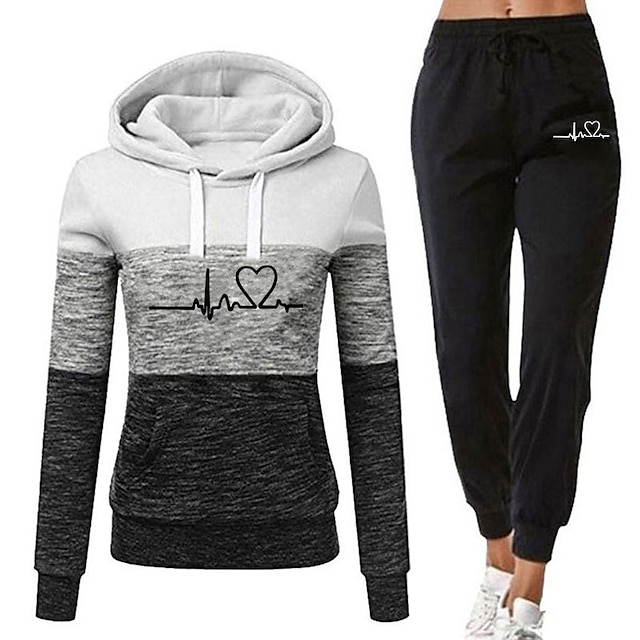  Women's Tracksuit Sweatsuit 2 Piece Casual Winter Long Sleeve Breathable Quick Dry Moisture Wicking Gym Workout Running Jogging Sportswear Activewear Color Block Violet Black White