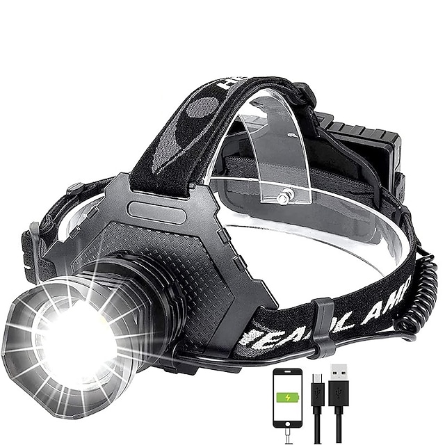  LED Rechargeable Headlamp 3000/6000/90000 High Lumen, XPH70 Brightest LED Work Headlight Zoomable, Waterproof, 90° Adjustable, 5 Modes Lightweight Head Lamp for Adult Camping,  ,explore，Riding
