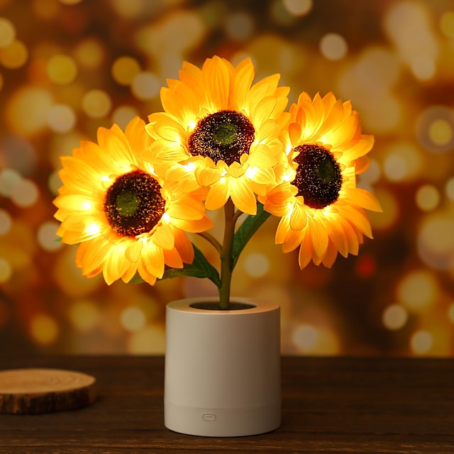 Lumină artificială de noapte cu floarea soarelui, reîncărcabilă pentru acasă, lampă decorativă, lumini de noapte creative pentru copii, prieten, cadou de sărbători, lumină LED