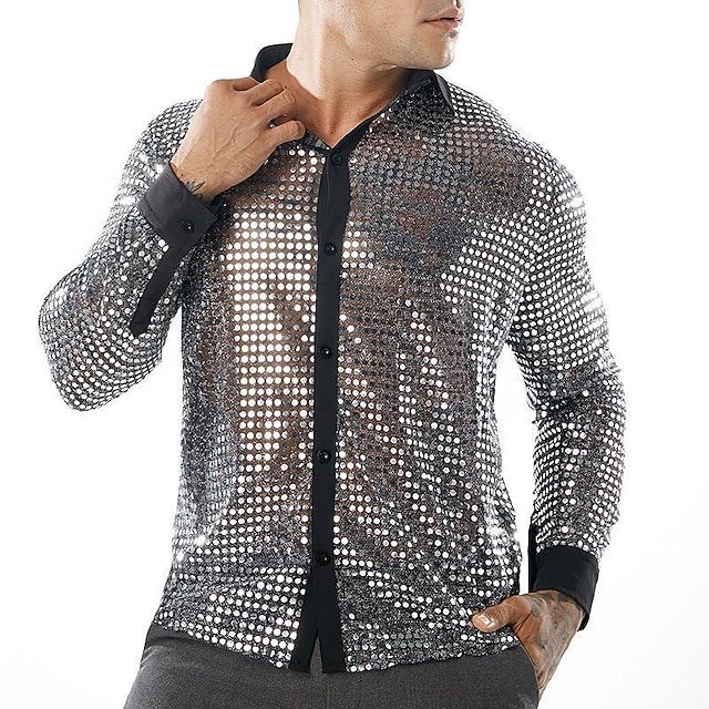  Retro 70. léta Disko cosplay Flitry Jednobarevné Maškarní kostým Pánské Karnevalový kostým předvečer Všech svatých Karneval Plesová maškaráda Výkon Večírek Podium Dospělé Tričko Léto Jaro