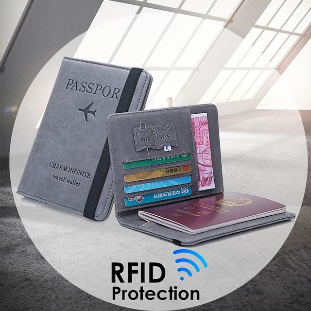  Reisepasshülle aus Leder, RFID-Gummiband, Reisekreditkarte, wasserdicht, Reisepasshülle, Herren- und Damenbrieftasche, Dokumenten-Organizer