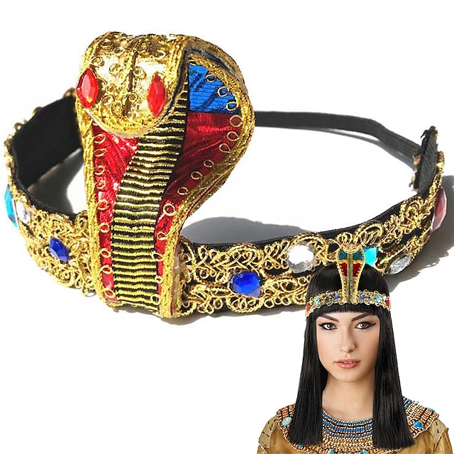  egyptisk dräkt reina snake pannband tillbehör egyptisk huvudstycke böjbart dam guld egypt medusa smycken för halloween mardi gras